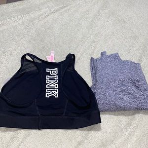 Pink Sports Bra with High Waisted Leggings